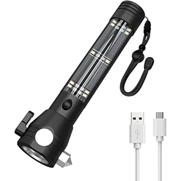 Solar Powered Flashlights Multi-functional Rechargeable USB LED Torchlight