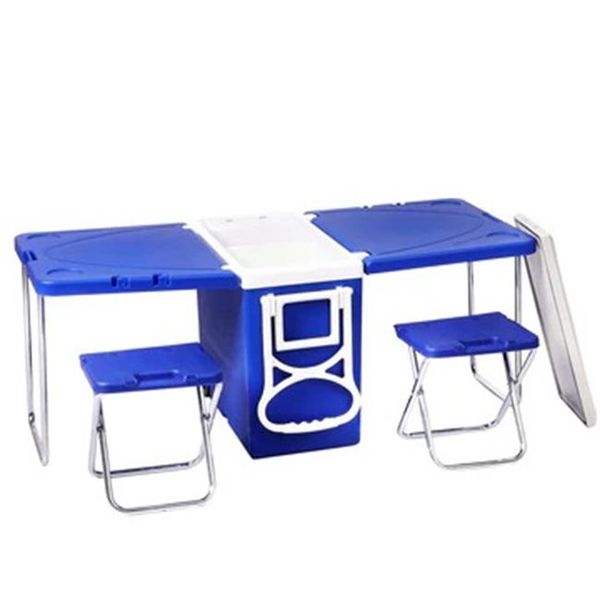 Outdoor Camping Portable Folding Table Cooler Box Set With 2 Chairs