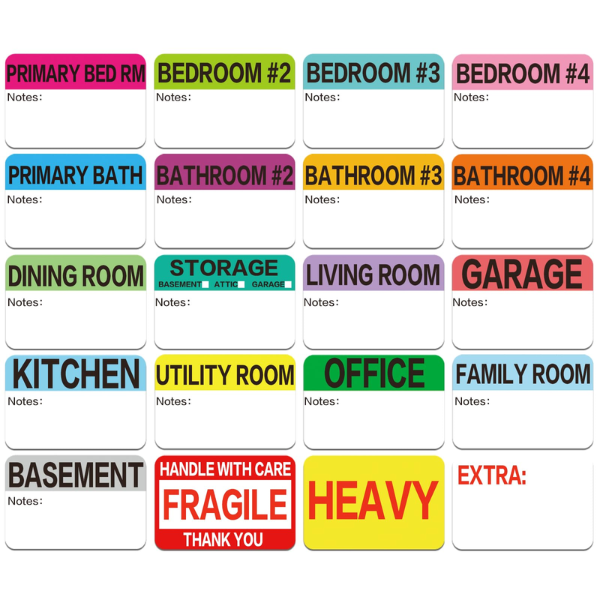 600 Colour Coded Moving Label Sticker Set - Stickers for House Moves