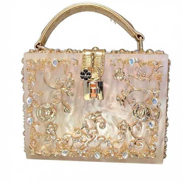 Diamond Square Bag White Women's Shoulder Bag for Banquet Evening
