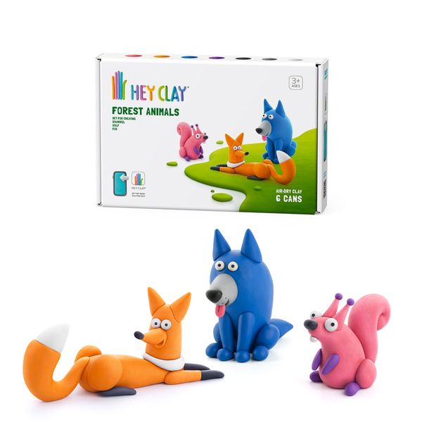 Hey Clay: Modelling Air-Dry Clay with Fun App - Wolf, Fox, Squirrel - 6 Can
