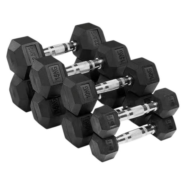 AFRI101 Premium Rubber Hex Dumbbells With Chrome Handle (PAIR)