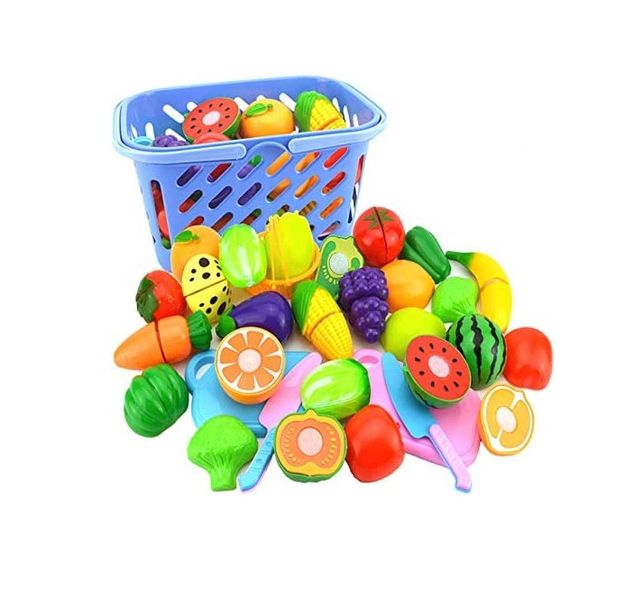TugoPlay - Grocery Basket Fruit and Vegetable Pretend Play Set for Kids