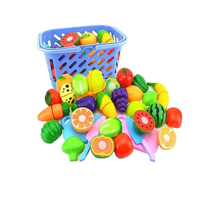 TugoPlay - Grocery Basket Fruit and Vegetable Pretend Play Set for Kids ...