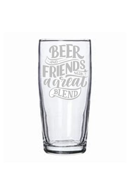 Willy Beer Glass - Etched - Beer and Friends Make a Great Blend - Set of 2