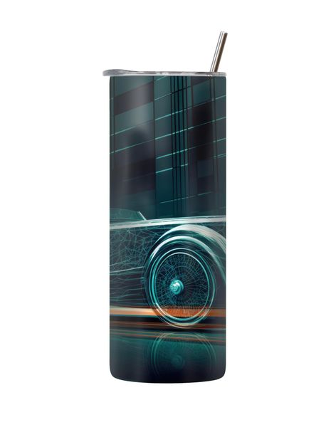 Blue Virtual 20 Oz Tumbler with Lid Straw Old Vintage Cars Graphic Gift 211