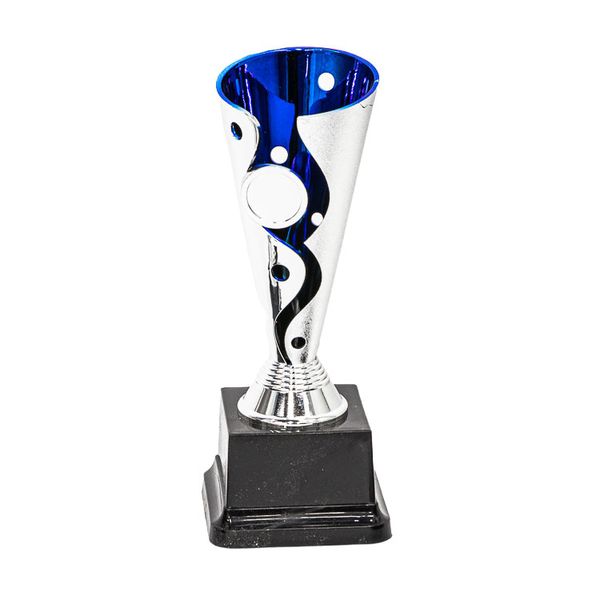 Silver &amp; Blue Large 22cm Conical Trophy on Plastic Base