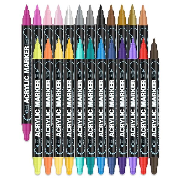24 Colours Acrylic Markers Set With Dual Tip Fine &amp; Dot Point