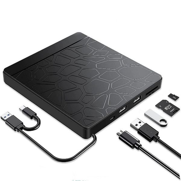 5-in-1 Multi-function External CD Drive, Ultra-thin USB 3.0+Type-C Port