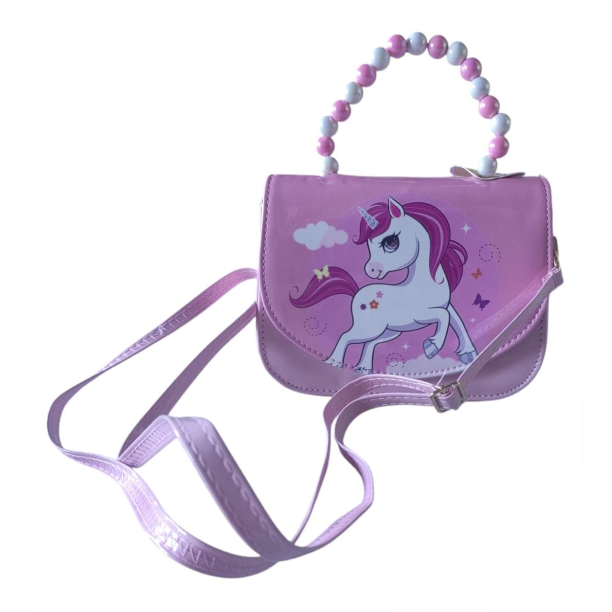 Mini Silver Horn Unicorn Girl's Crossbody - Handbag - Pink