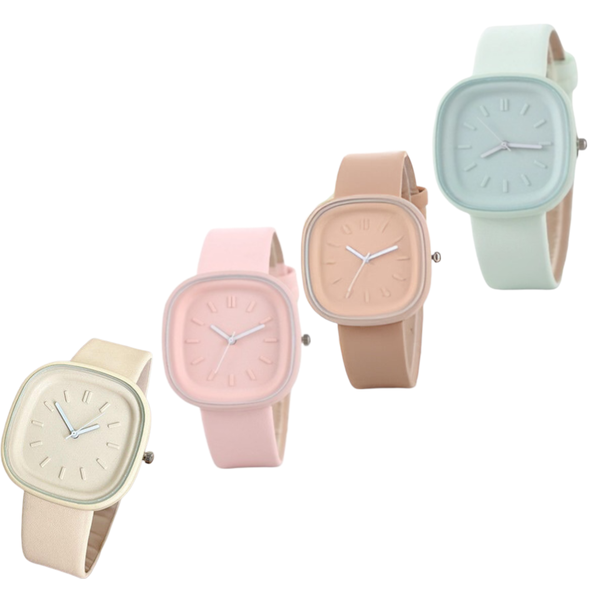 Minimalist Women's Fashion Watch Combo - Yellow, Pink, Brown, Mint Green