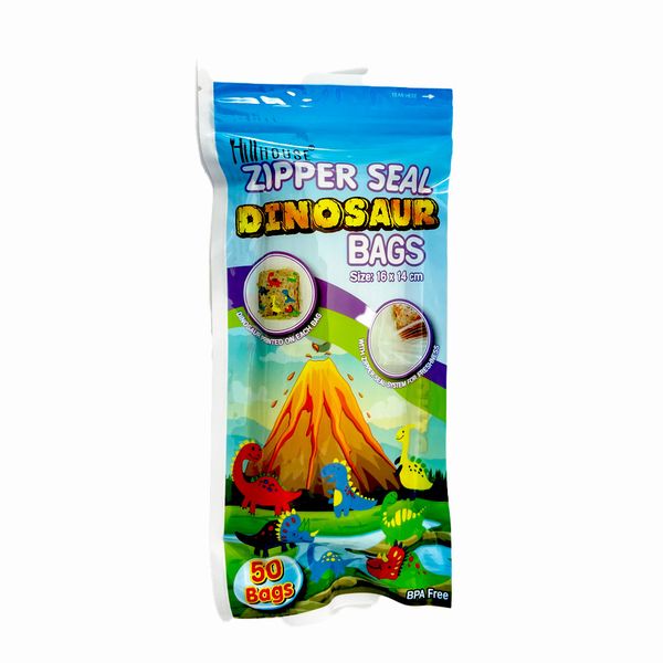 Kiddies Zipper Seal Dinosaur Bags - 50 Piece