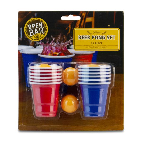 Open Bar - Drinking Game - Mini Beer Pong - Red &amp; Blue - 6 Balls - 12 Cups