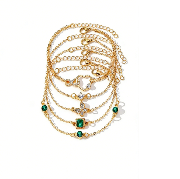 5 Piece Gold Crystal Bracelet Set Alloy Diamond-Studded Adjustable Extender