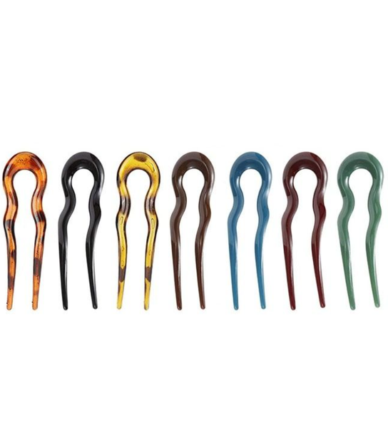 French Hair Pin 5 Inch Hair Fork Set - Acetate U Shape 7 Pack