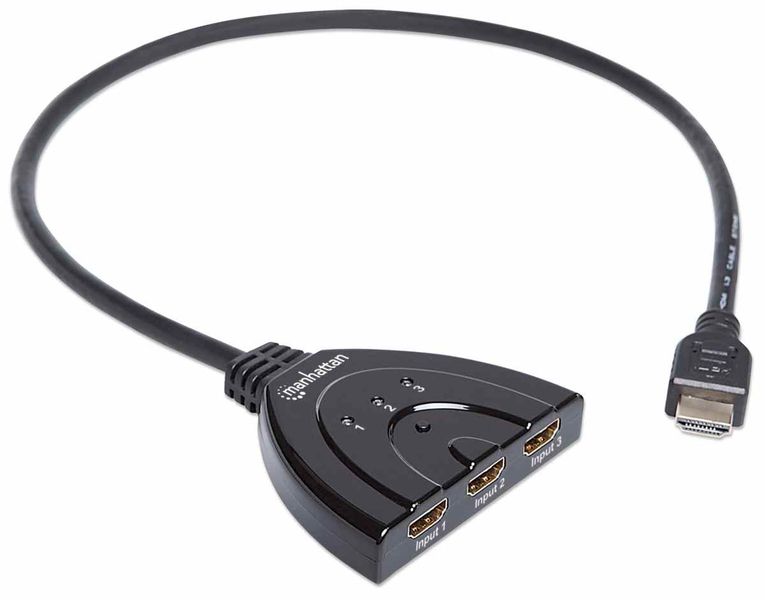 Manhattan 1080p 3-Port HDMI Switch - Integrated Cable- Black,