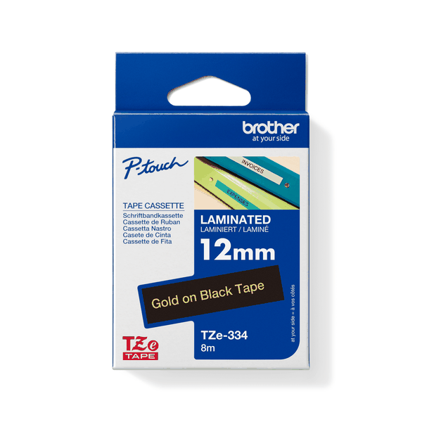 Brother TZe-334 Gold on Black Laminated Tape 12mm
