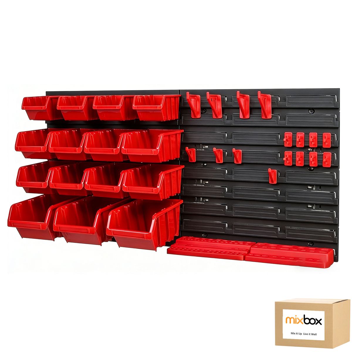 Mix Box 39 PCs Wall Plastic Pegboard Panels and Storage Bins Organizer Kit