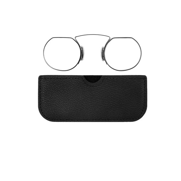 Armless Reading Glasses, Nose Clip type, with leather case