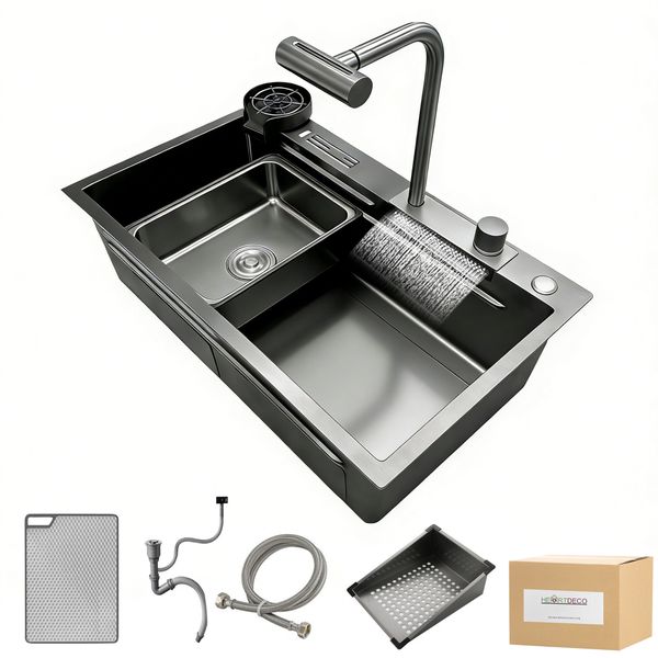 Heartdeco Stainless Steel Fully Configured Kitchen Sink,Waterfall Faucet