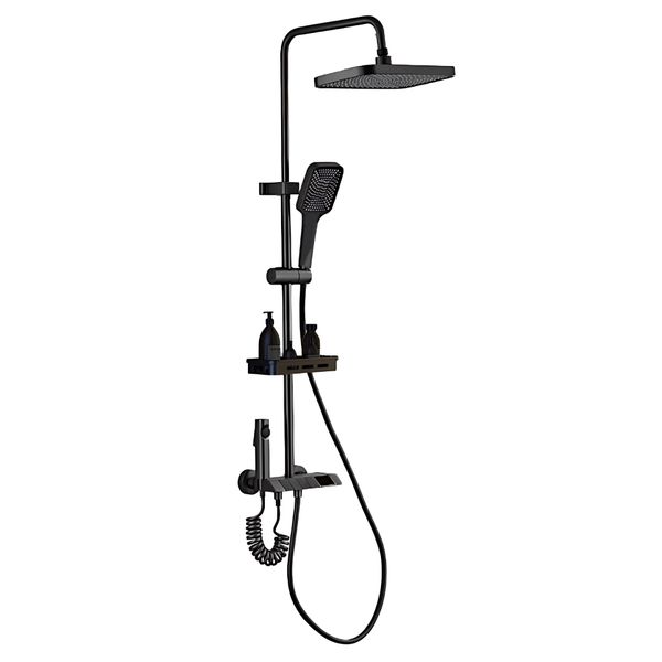 Adjustable Hight Shower Set Piano Keys Wall Mounted Rain Shower - Black