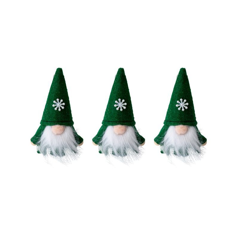 Nordic Scandinavian Set of 3 Green Gnome Hanging Christmas Tree Decorations