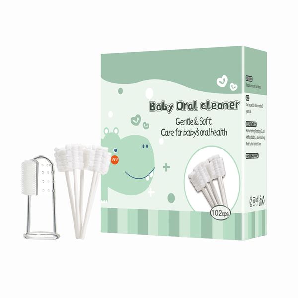 Baby Oral Cleaning Cotton Swabs with Silicone Finger Toothbrush