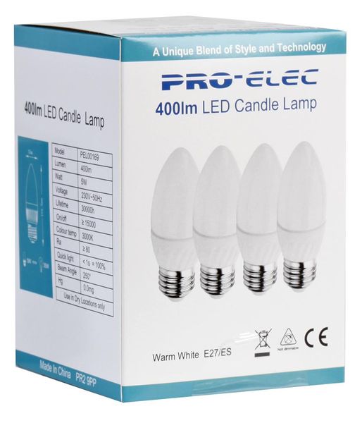 Pro Elec (PEL00169) LED Light Bulb, Candle, E27 / ES, Warm White