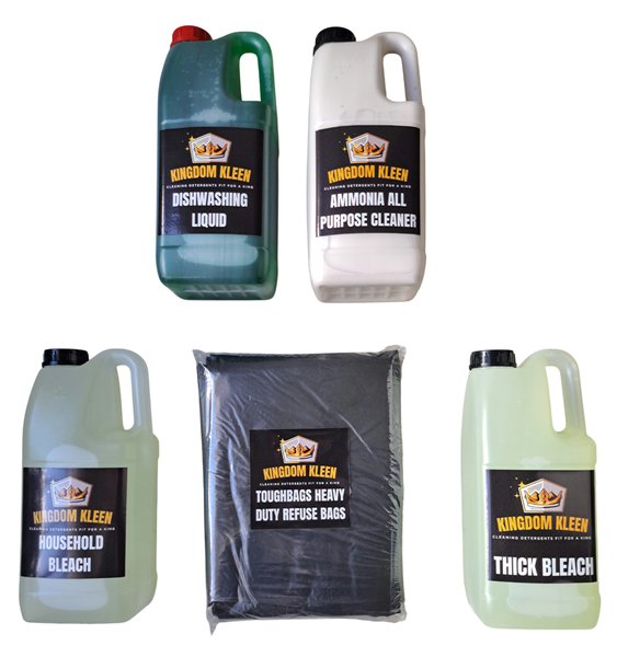 KINGDOM KLEEN 2 Litre Budget Home Detergent Combo + Garbage Bags Bulk Pack