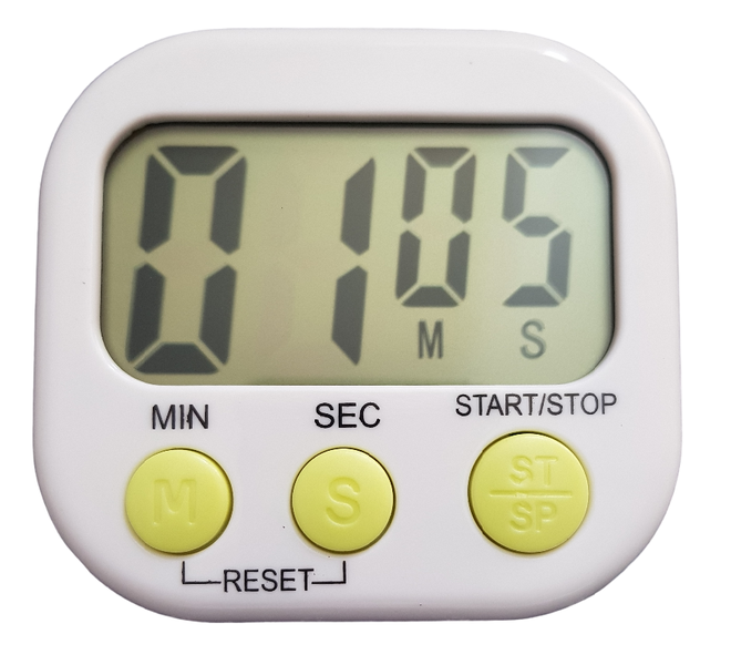 Digital Kitchen Timer With Magnet and Stand - White with Yellow Buttons