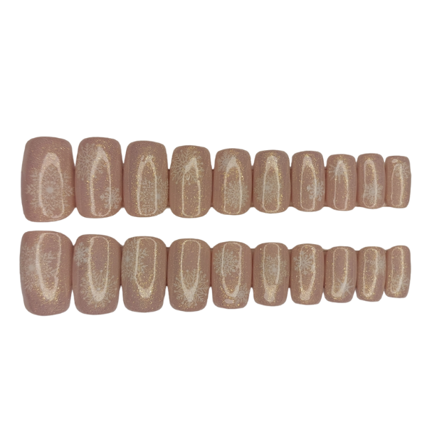 Luxury Press On Nails - Medium Square Beige Glitter Set - 20 Piece