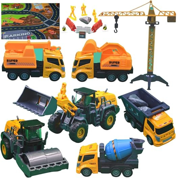 Mu Bear &amp; Co- Truck Toy Engineering Playset- 6 Trucks, Crane &amp; Playmat- 33 PCS