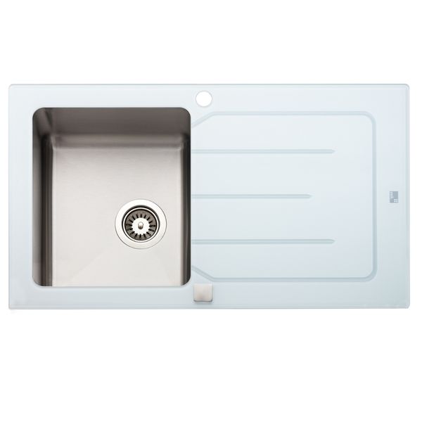 AS84 Glass White Stainless Steel Sink 860X500Mm | Drop In