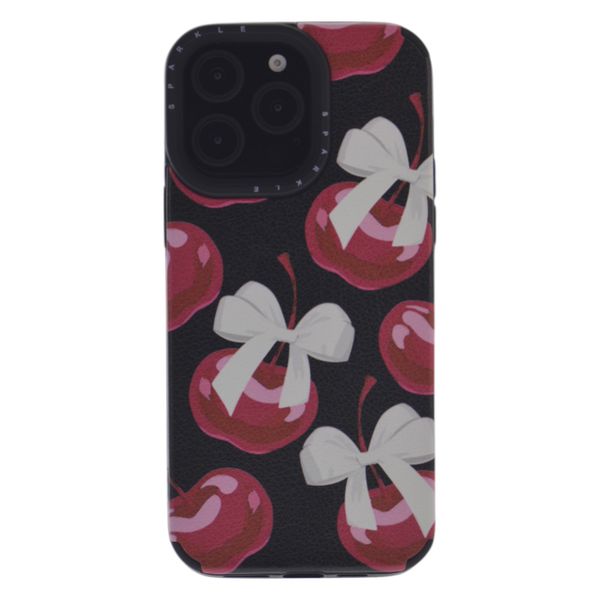 Matte Cherry Protective Case With White Ribbon Accents - Black