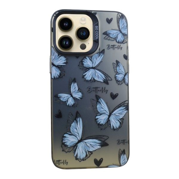 Ethereal Blue Butterfly Phone Case Compatible with iPhone 14 Pro Max - Silver