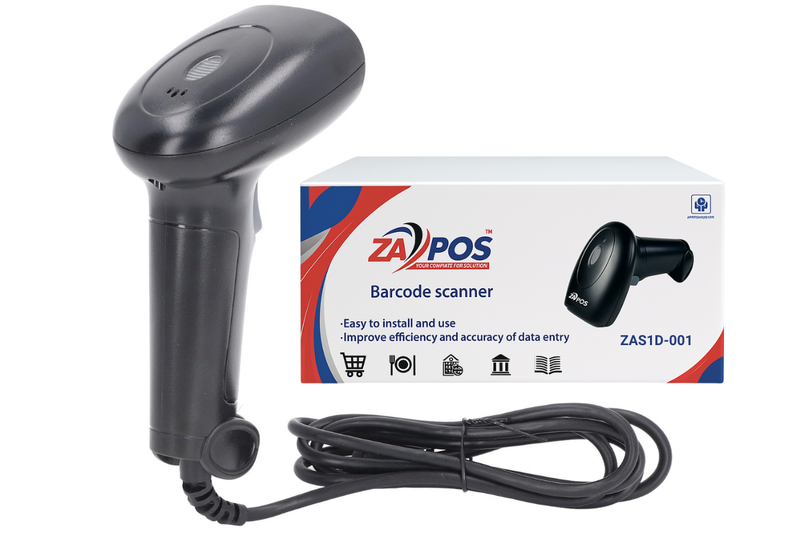 ZAPOS ZAS1D-001 1D Barcode Scanner - USB, High-Speed Handheld Scanner