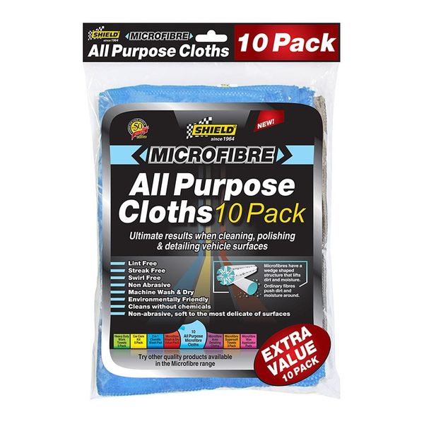 Shield - All Purpose Cloths - Microfibre - 10 Per Pack - Bulk Pack of 2