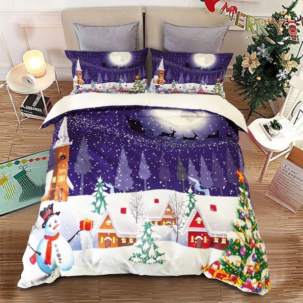 3D Printed Christmas Eve Village Duvet Cover Set-Purple/Midnight Blue