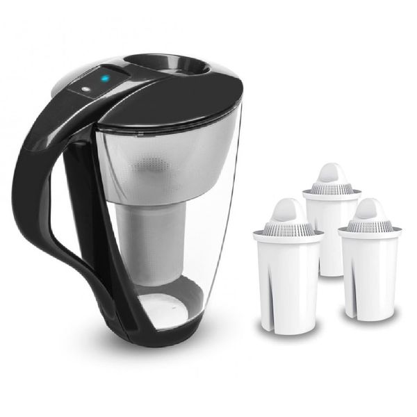 PearlCo Glass Water Filter Jug: LED Classic 2 Litre + 3 Cartridges