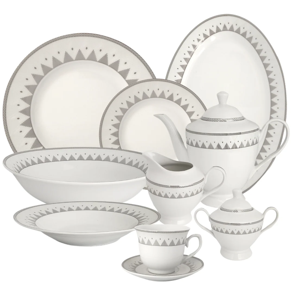 47 Piece Dinner Set White with Black Triangle Pattern