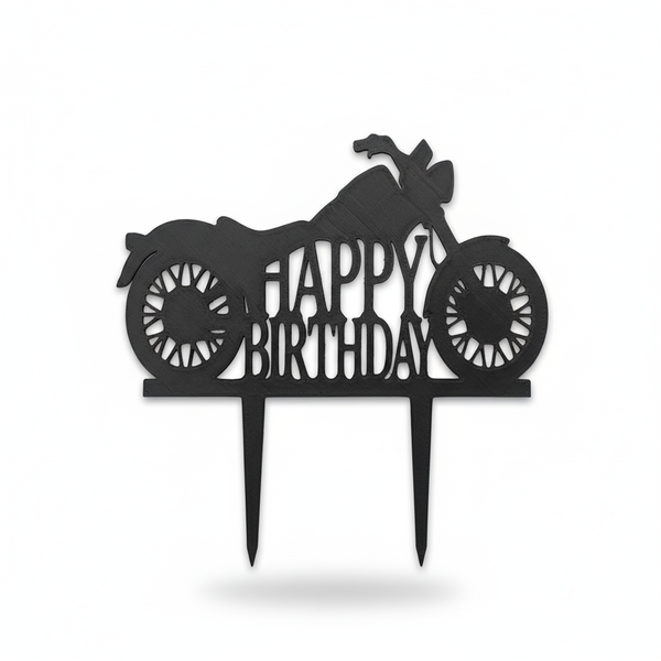 Motorcycle Happy Birthday Cake Topper - Black - Biker Cake Decoration