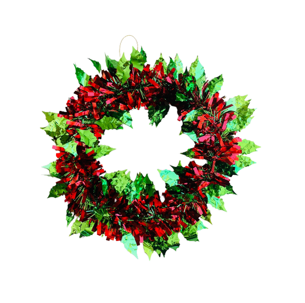 Red &amp; Green Tinsel Christmas Wreath 30cm