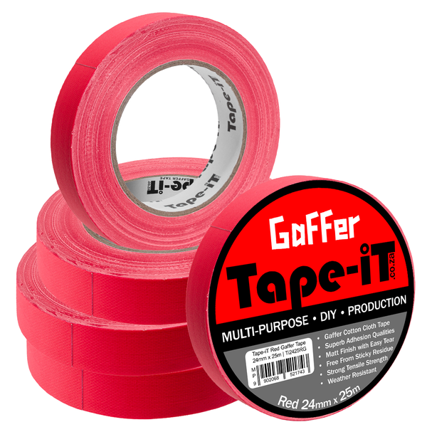 Tape-iT 5 Pack of Red Gaffer Tape Roll 24mm x 25m | Ti2425RG5