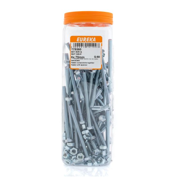 EUREKA Set Screw &amp; Nut Galvanised 6 x 75mm Q:80 T7B380