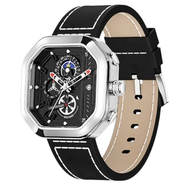 LIGE - Waterproof Quartz Watch With Chronograph Functionality -Black/Silver