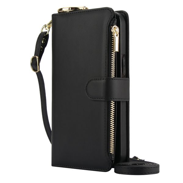 Leather Case Crossbody Wrist Strap Phone Case Compatible with Apple 15 Pro