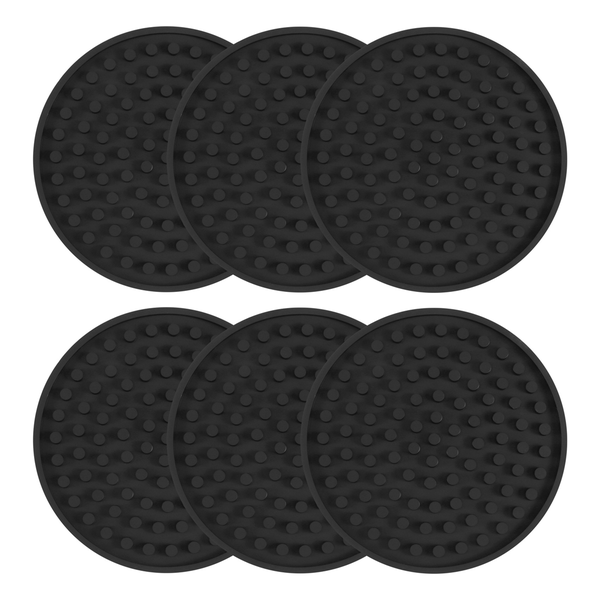 Black Round Silicone Rubber Drink Coasters for Homes- Set of 6