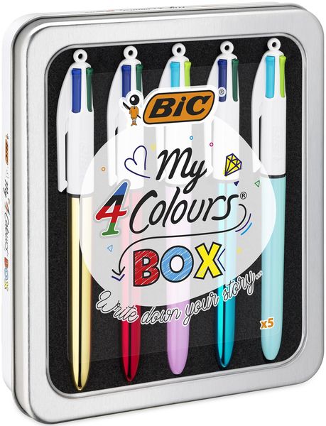 BIC 4 Colours Shine Collectors Tin Medium Point (1.0mm) - set of 5