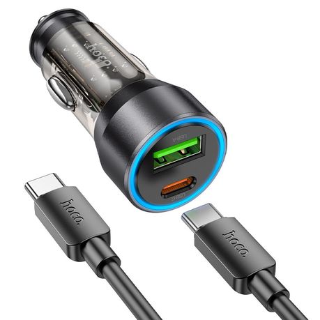 Fast Car Charger 43Watt USB + Type C Port With C to C 1 M Cable-HOCO-NZ12A Image