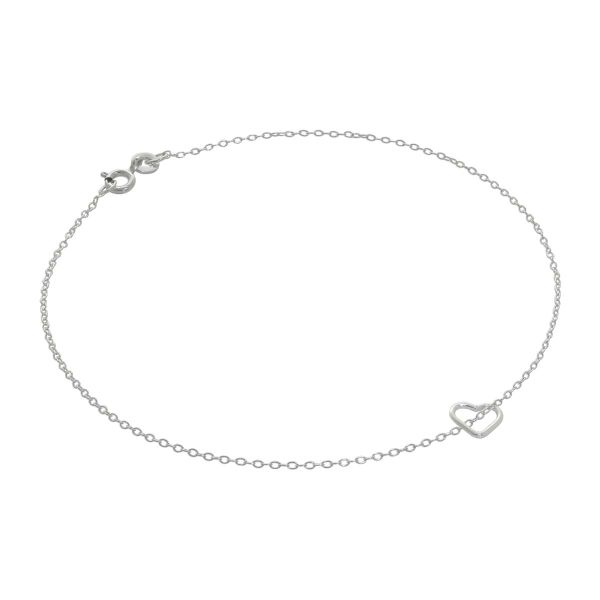 Fine Sterling Silver Belcher Anklet with Tiny Open Heart Charm - 10 Inches